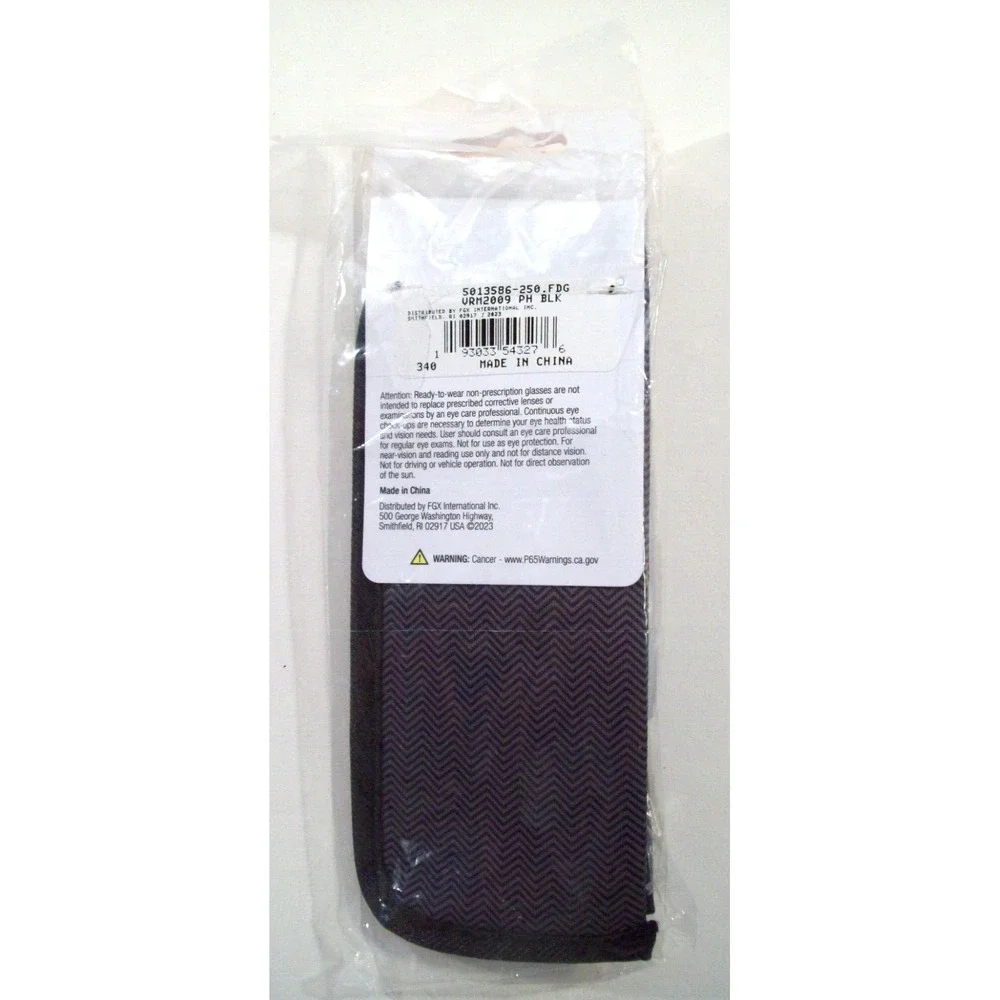 New Foster Grant Essentials Reading Glasses +2.50, PH Black, Soft Case